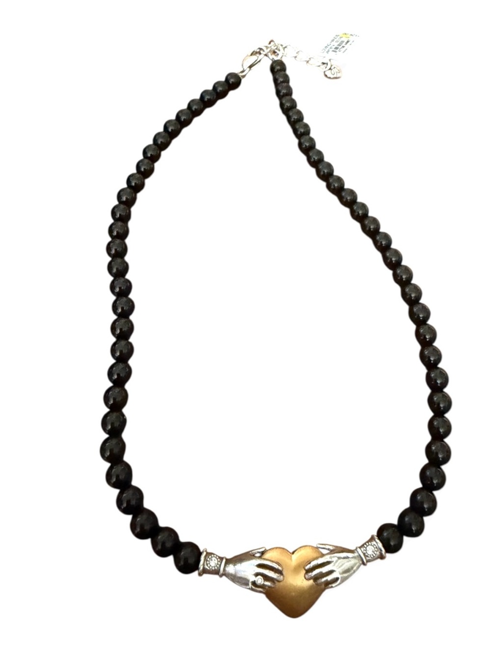 Brighton Loving Hands Necklace gold color heart black beads NWT MSRP $128